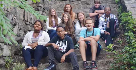 Students on stairs